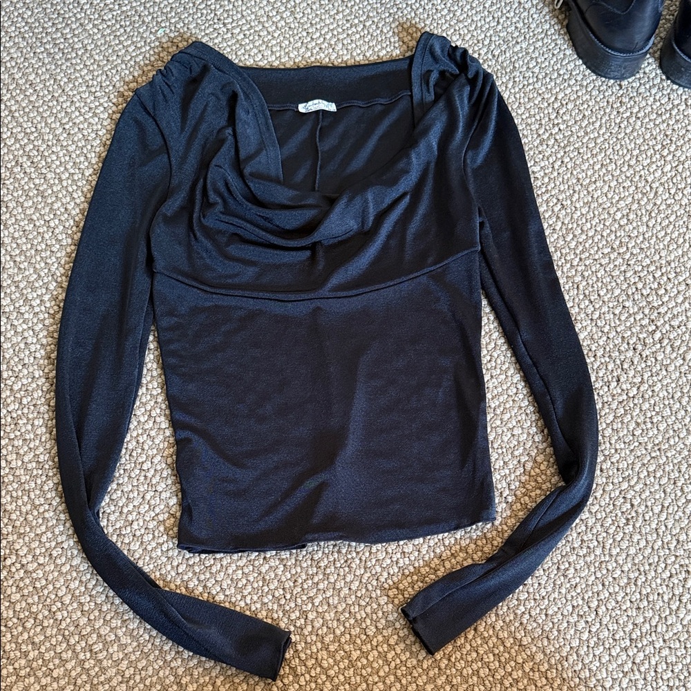 Free People Navy Long Sleeve Blouse
